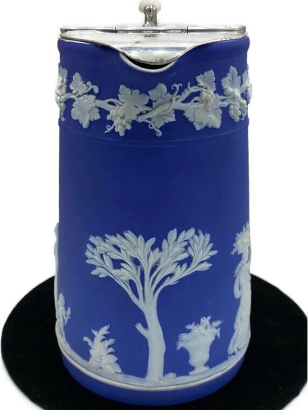 Wedgwood Blue Etruscan Jasperware Syrup Jug Pitcher W/ Lid